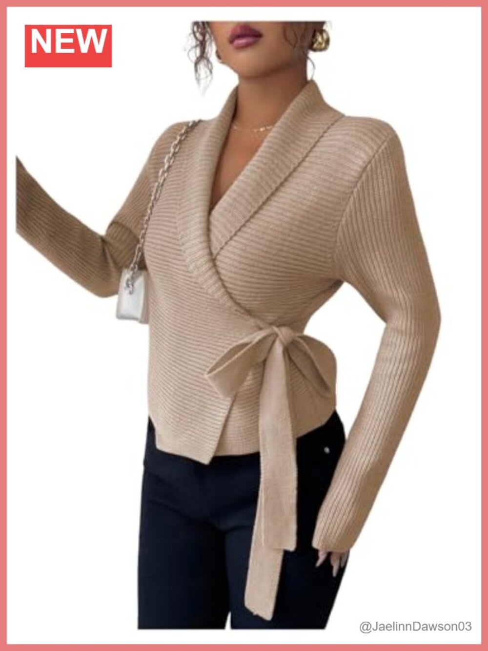 Rib Knit Collared Long Sleeve Tie Side Cardigan Sweater